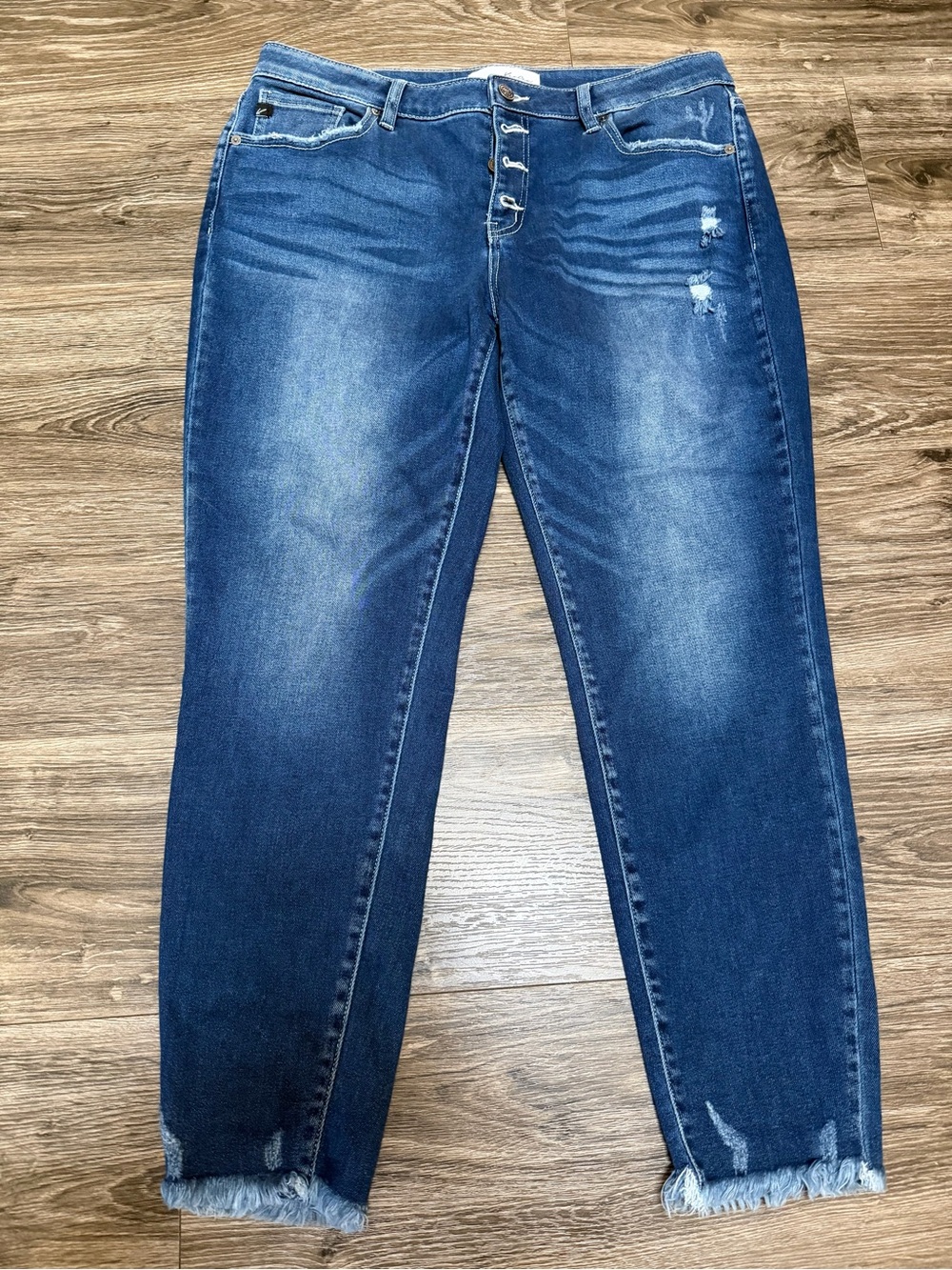 KanCan Dark Blue Distressed Skinny Jeans with Frayed Hem